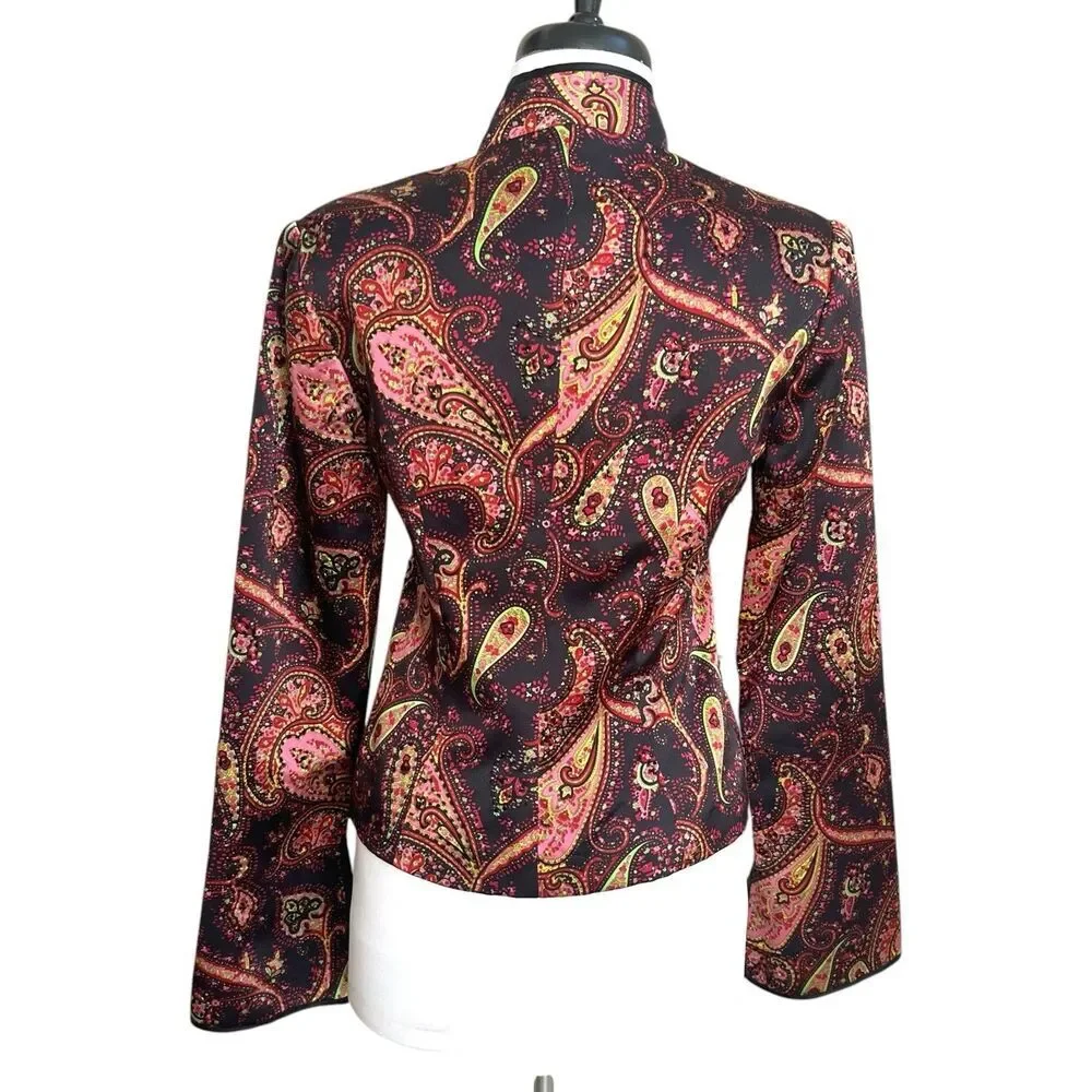 JS Collection Beaded Paisley Jacket Sz 4 Silk Mandarin Collar Evening Event VTG